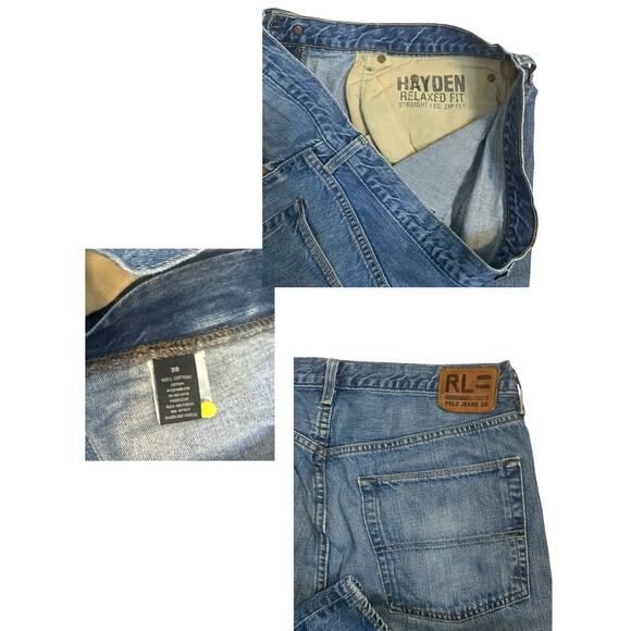 Hayden RL Ralph Lauren Polo Denim Blue Jeans Relaxed Men Sz 38 X 34 - Picture 2 of 3